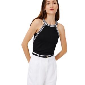 Ann Taylor | Black and White Embellished Top